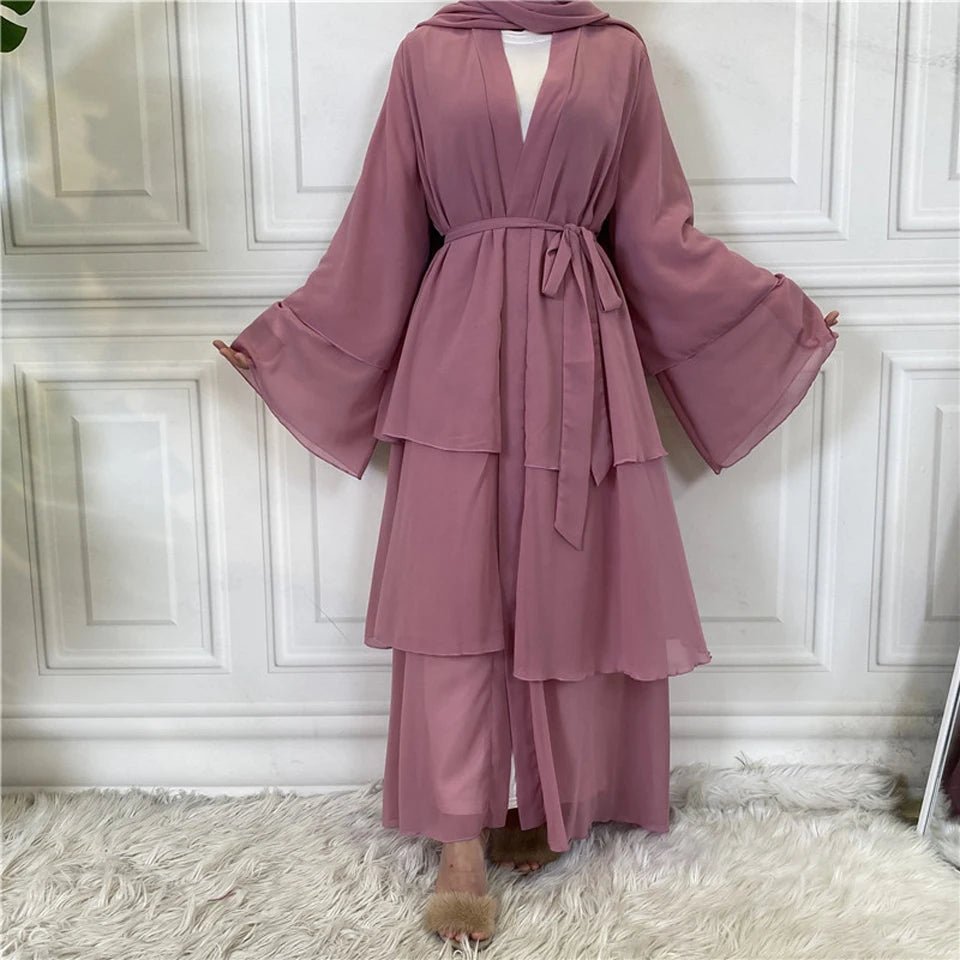 Luxury Chiffon Open Abaya Layered Kaftan for Women – Elegant Robe and Fashionable Caftan Dress - Free Delivery Worldwide only at Flexi Africa