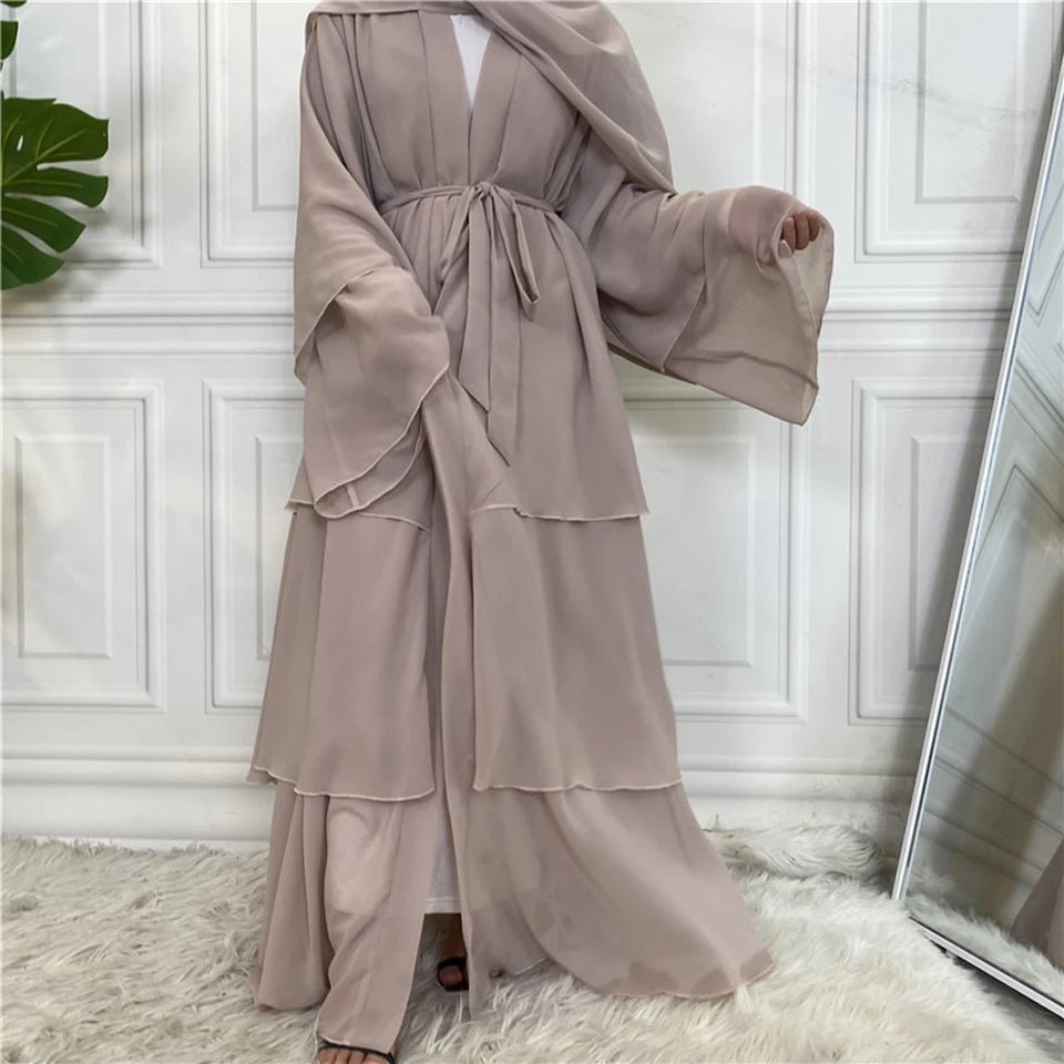 Luxury Chiffon Open Abaya Layered Kaftan for Women – Elegant Robe and Fashionable Caftan Dress - Free Delivery Worldwide only at Flexi Africa