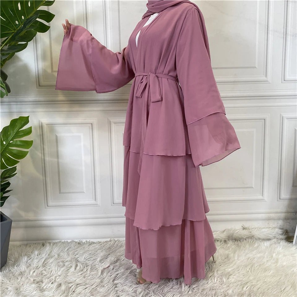 Luxury Chiffon Open Abaya Layered Kaftan for Women – Elegant Robe and Fashionable Caftan Dress - Free Delivery Worldwide only at Flexi Africa