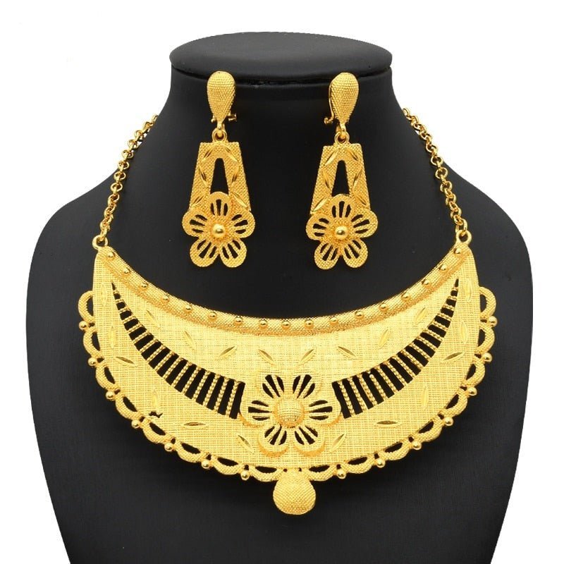 Luxury Plated Jewelry Set For Women Bridal Wedding Necklace And Earrings Set African Necklace Choker Gifts - Flexi Africa