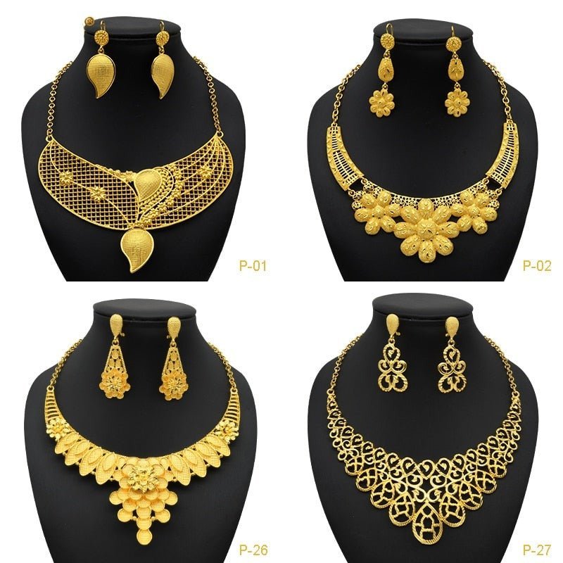 Luxury Plated Jewelry Set For Women Bridal Wedding Necklace And Earrings Set African Necklace Choker Gifts - Flexi Africa