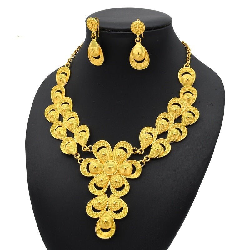 Luxury Plated Jewelry Set For Women Bridal Wedding Necklace And Earrings Set African Necklace Choker Gifts - Flexi Africa