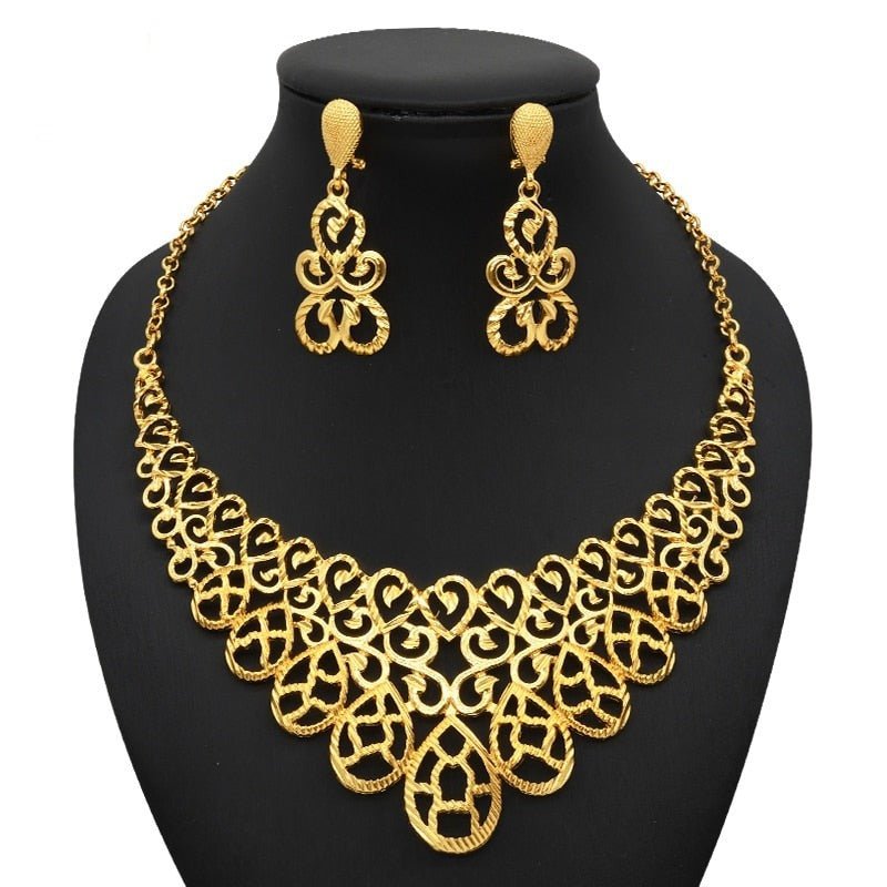 Luxury Plated Jewelry Set For Women Bridal Wedding Necklace And Earrings Set African Necklace Choker Gifts - Flexi Africa