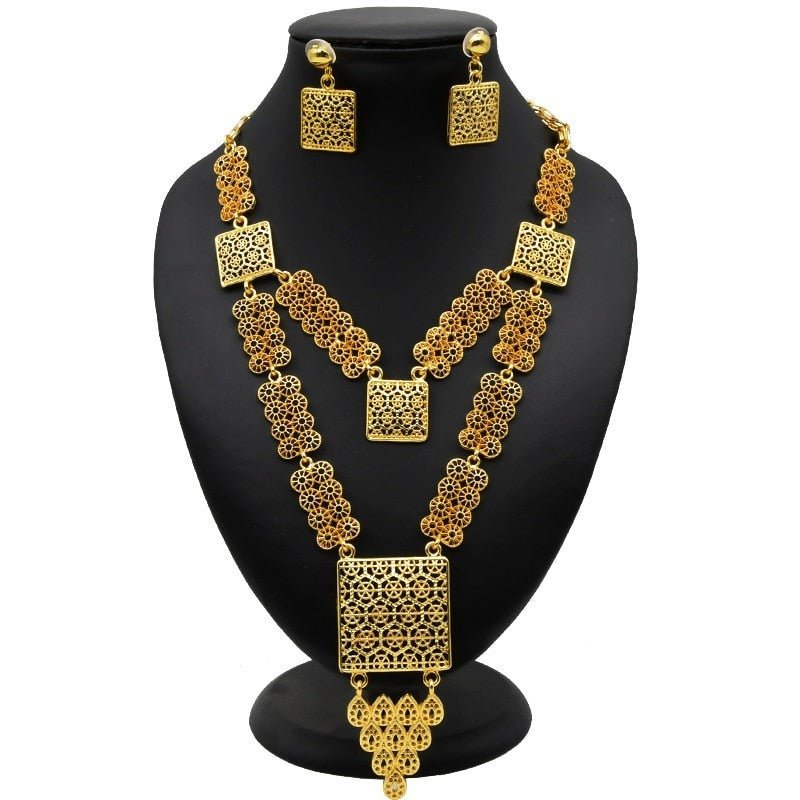 Luxury Plated Jewelry Set For Women Bridal Wedding Necklace And Earrings Set African Necklace Choker Gifts - Flexi Africa