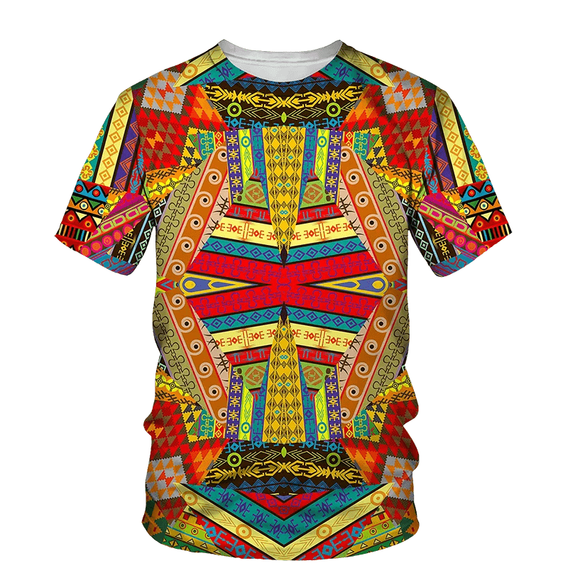 Men's African Folk Ethnic 3D Printed Fashion - O Collar, Short Sleeve, Loose Fit, Plus Size Top - Flexi Africa - Flexi Africa offers Free Delivery Worldwide - Vibrant African traditional clothing showcasing bold prints and intricate designs