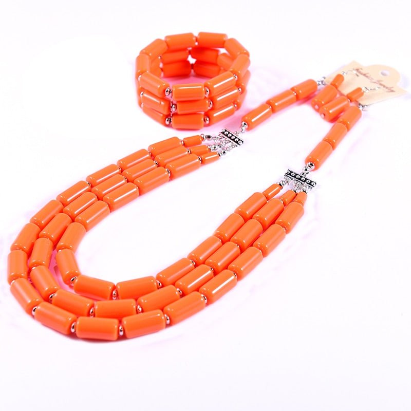 Nigerian Wedding Jewelry Set: Bib Beads Necklace, Earring, and Bracelet Sets in Collar Style - Flexi Africa - Free Delivery