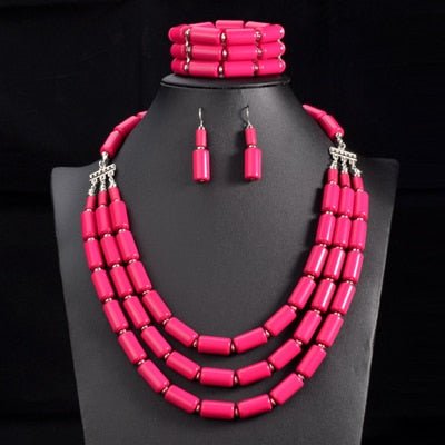 Nigerian Wedding Jewelry Set: Bib Beads Necklace, Earring, and Bracelet Sets in Collar Style - Flexi Africa - Free Delivery