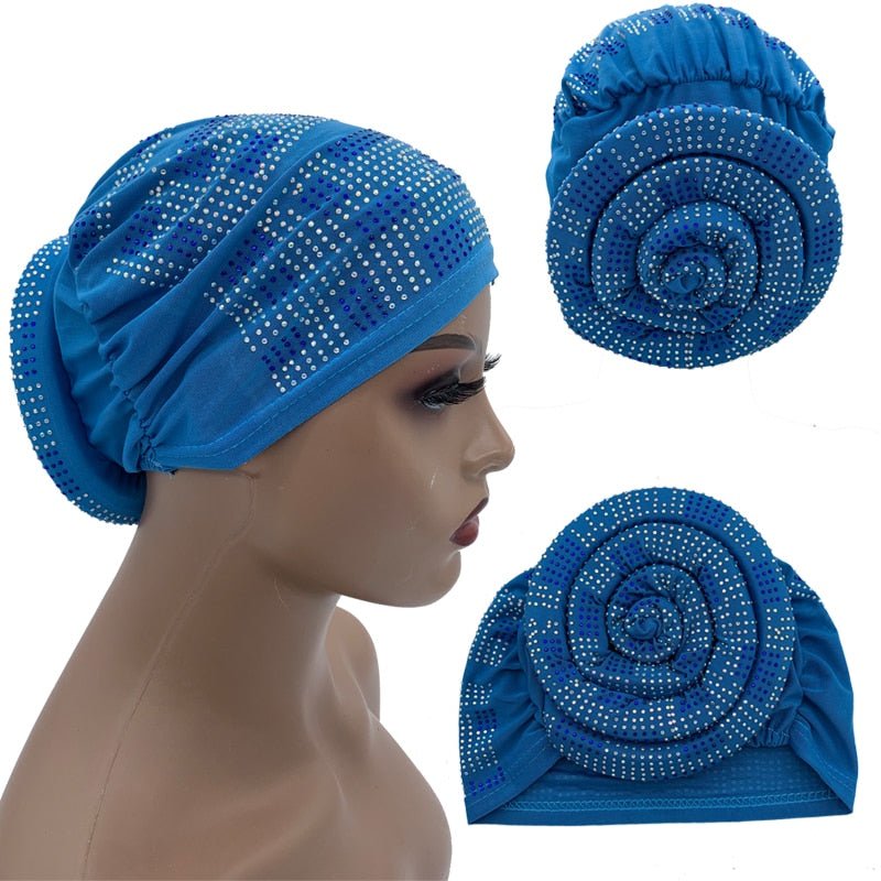 Pleated Turban Cap with Padded Diamonds Design Elastic Muslim Headscarf Bonnet African Headwrap India Hats - Flexi Africa