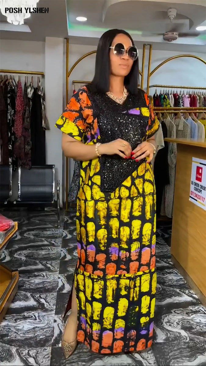 Plus Size Abaya African Dresses for Women 2024 New Traditional Nigeria Luxury Sequins Caftan Long Maxi Dress Musulman Robe Femme - Free Delivery Worldwide only at Flexi Africa