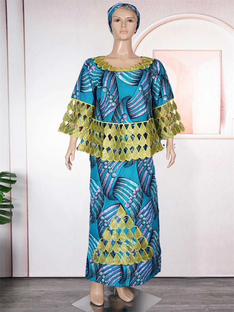 Plus Size African Dashiki Print Dress for Women - Traditional Wax Print 2PC Set - Free Delivery Worldwide only at Flexi Africa