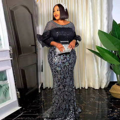 Plus Size African Party Long Dresses for Women Dashiki Sequin Evening Gowns Outfits Robe Africa Clothing - Flexi Africa - Flexi Africa offers Free Delivery Worldwide - Vibrant African traditional clothing showcasing bold prints and intricate designs