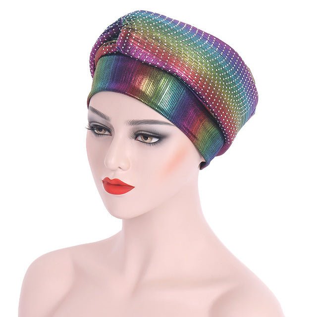 Polyester African Headtie Diamonds Glitter Women Turban Caps Muslim Hijab Bonnet Hats Female Autogeles - Flexi Africa - Flexi Africa offers Free Delivery Worldwide - Vibrant African traditional clothing showcasing bold prints and intricate designs