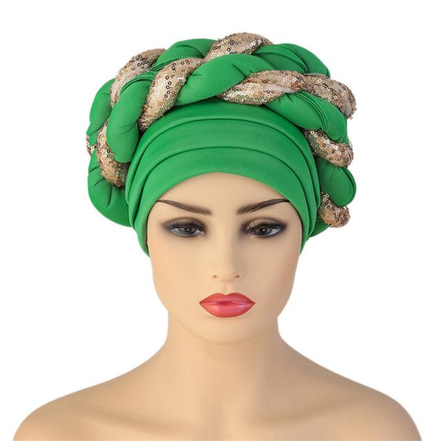 Polyester African Headtie Diamonds Glitter Women Turban Caps Muslim Hijab Bonnet Hats Female Autogeles - Flexi Africa - Flexi Africa offers Free Delivery Worldwide - Vibrant African traditional clothing showcasing bold prints and intricate designs