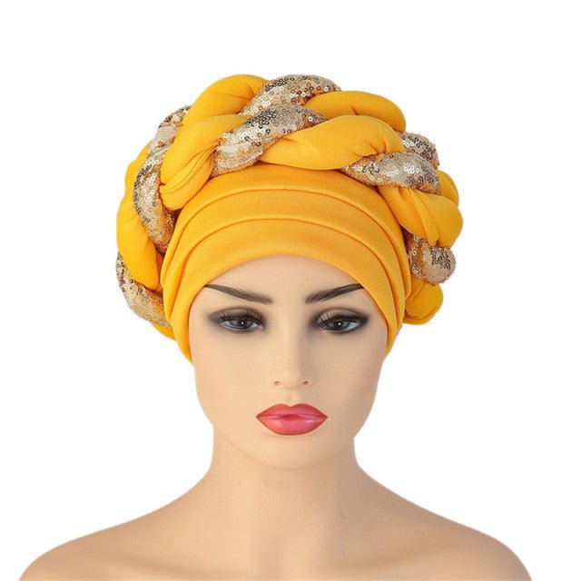 Polyester African Headtie Diamonds Glitter Women Turban Caps Muslim Hijab Bonnet Hats Female Autogeles - Free Delivery