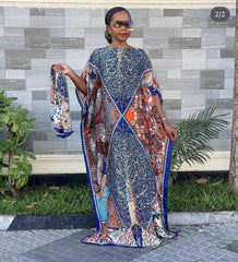 Printed Long Dress: Embrace Elegance and Culture - Free Delivery Worldwide only at Flexi Africa