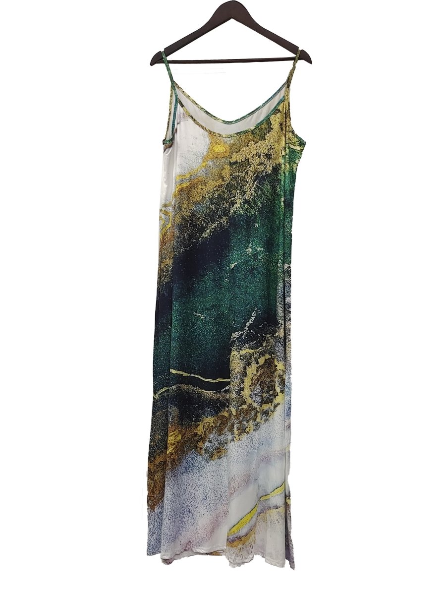 Printed V - neck Two Pieces Set - Women's Suspender Maxi Dress & Long Sleeve Cardigan - Free Delivery Worldwide only at Flexi Africa