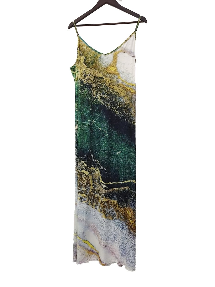 Printed V - neck Two Pieces Set - Women's Suspender Maxi Dress & Long Sleeve Cardigan - Free Delivery Worldwide only at Flexi Africa
