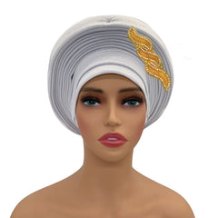 Ready-to-Wear African Auto Gele Headtie: Elegant Head Wraps for Women's Nigeria Wedding Party and Turban Cap - Flexi Africa