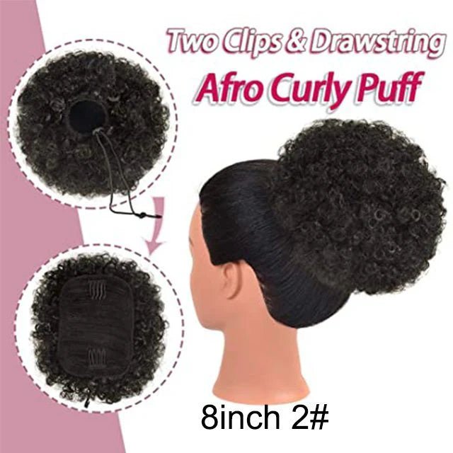 Short Afro Puff Synthetic Hair Bun Chignon Hairpiece Drawstring Ponytail Kinky Curly Updo Clip Hair Extensions - Flexi Africa