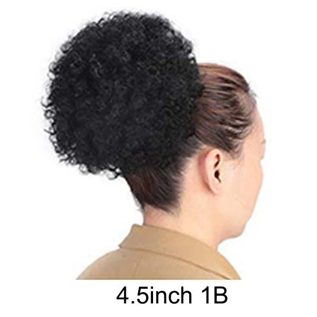 Short Afro Puff Synthetic Hair Bun Chignon Hairpiece Drawstring Ponytail Kinky Curly Updo Clip Hair Extensions - Flexi Africa