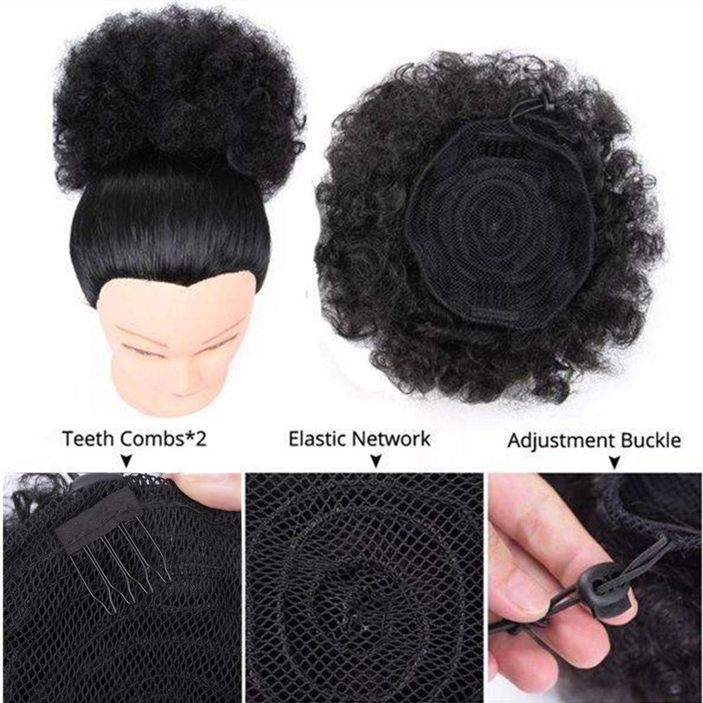 Short Afro Puff Synthetic Hair Bun Chignon Hairpiece Drawstring Ponytail Kinky Curly Updo Clip Hair Extensions - Flexi Africa