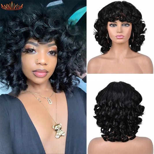 Short and Sassy: 14" Afro Curly Wig with Bangs for Black Women - Heat Resistant and Glueless - Free Delivery Worldwide only at Flexi Africa