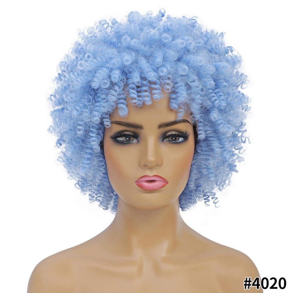 Short Hair Afro Kinky Curly Synthetic Wig With Bangs - Free Delivery Worldwide only at Flexi Africa