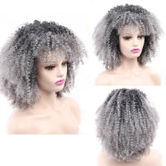 Short Hair Afro Kinky Curly Wigs Soft Curls Hair with Bangs Natural Heat Resistant Synthetic Cosplay Wigs - Free Delivery Worldwide only at Flexi Africa