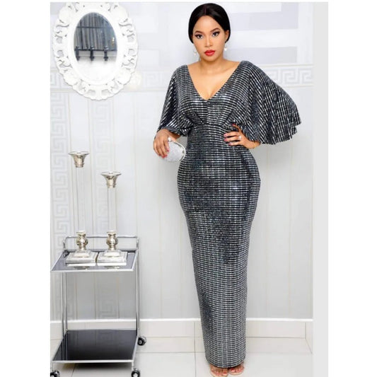 Sophisticated Plus Size Long Dress in Elegant African Style for Women - Flexi Africa - Free Delivery www.flexiafrica.com