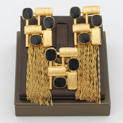 Stunning African-inspired Jewelry Set: Gold-tone Earrings and Ring with Geometric Design and Tassel Accents - Flexi Africa