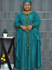 Stunning Muslim Fashion: Traditional African Lace Dashikis with Headtie - Flexi Africa - www.flexiafrica.com - FREE POST