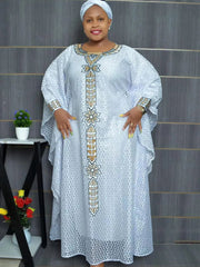 Stunning Muslim Fashion: Traditional African Lace Dashikis with Headtie - Flexi Africa - www.flexiafrica.com - FREE POST