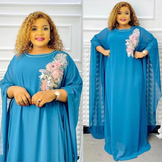 Summer Elegance: Plus Size African Chiffon Maxi Set for Women - Flexi Africa - Free Delivery only at www.flexiafrica.com