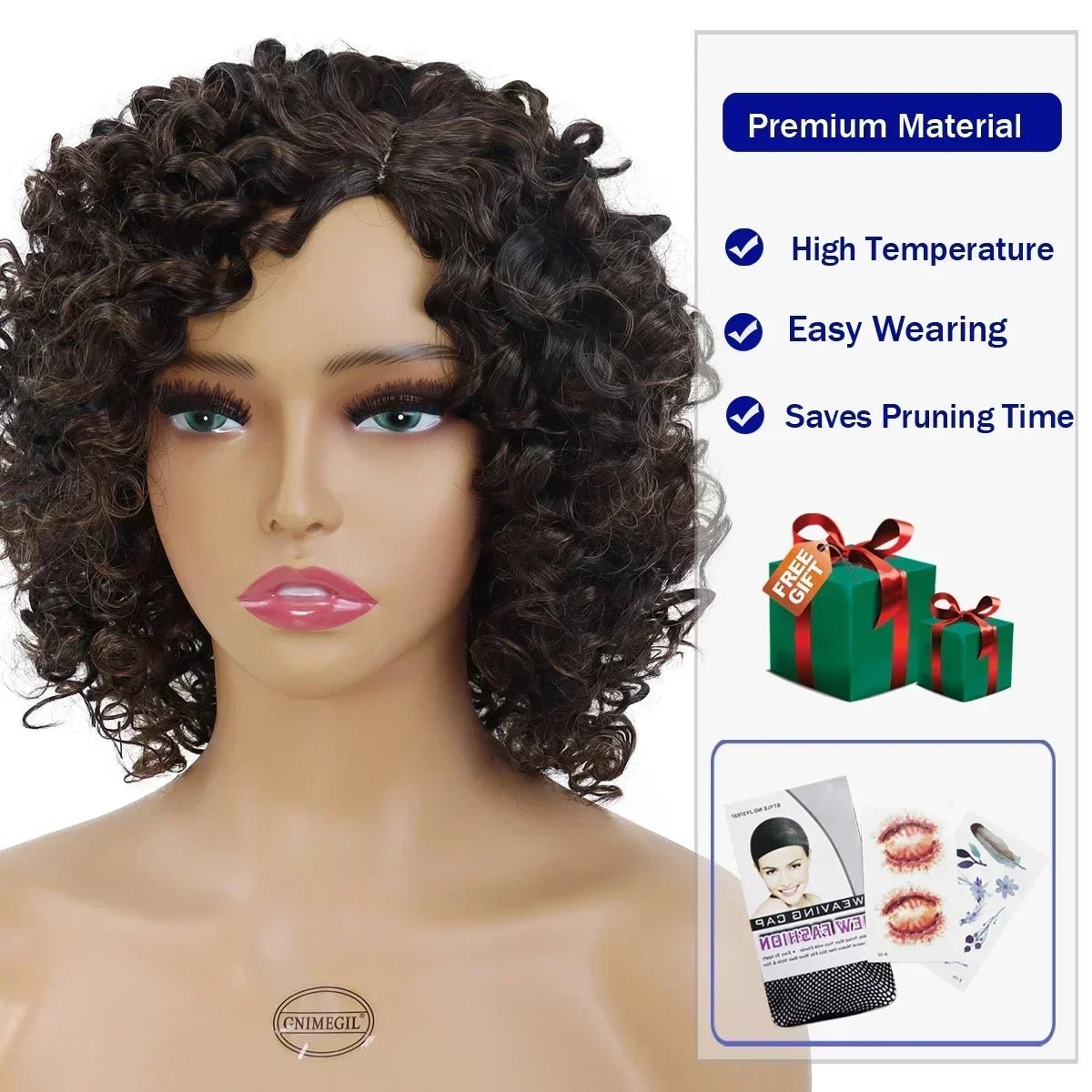 Synthetic Curly Wigs for Women Short Afro Wig Natural Female Mix Brown Hair African American Wig for Ladies Bob Curls