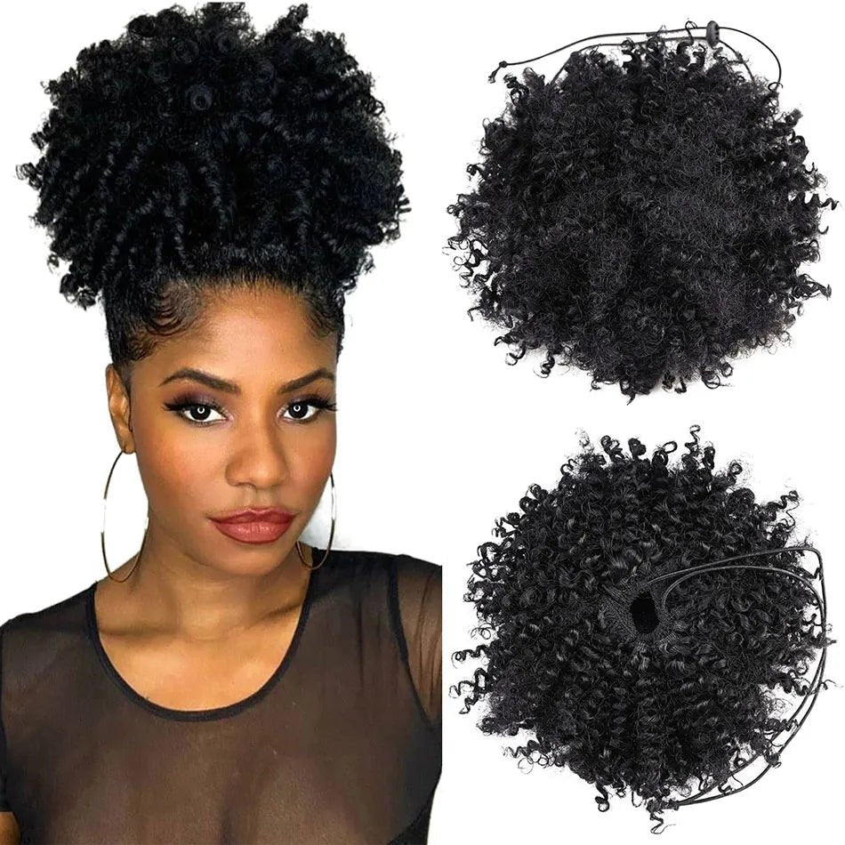 Synthetic Hair Buns For Women Afro Puff Curly Chignon Drawstring Ponytail Natural Black With Hair Extensions Hairpieces