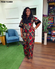 Traditional Nigerian Flower Print Slit Caftan Dress: Elegant African Long Dresses for Women, Robe Femme Clothing Flexi Africa