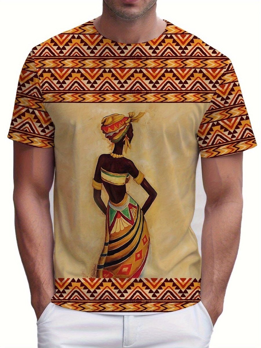 Unleash Your Style with African Tribal Art T - shirt - Comfortable Short Sleeves & Crew Neck for Men - Eye - Popping Graphic Print Perfect for Summer - Flexi Africa - Free Delivery Worldwide only at www.flexiafrica.com