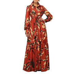 Vibrant Dashiki African Maxi Dress: Red Green Polyester Spring Long Sleeve V - neck Print - Flexi Africa - Free Delivery Worldwide only at www.flexiafrica.com