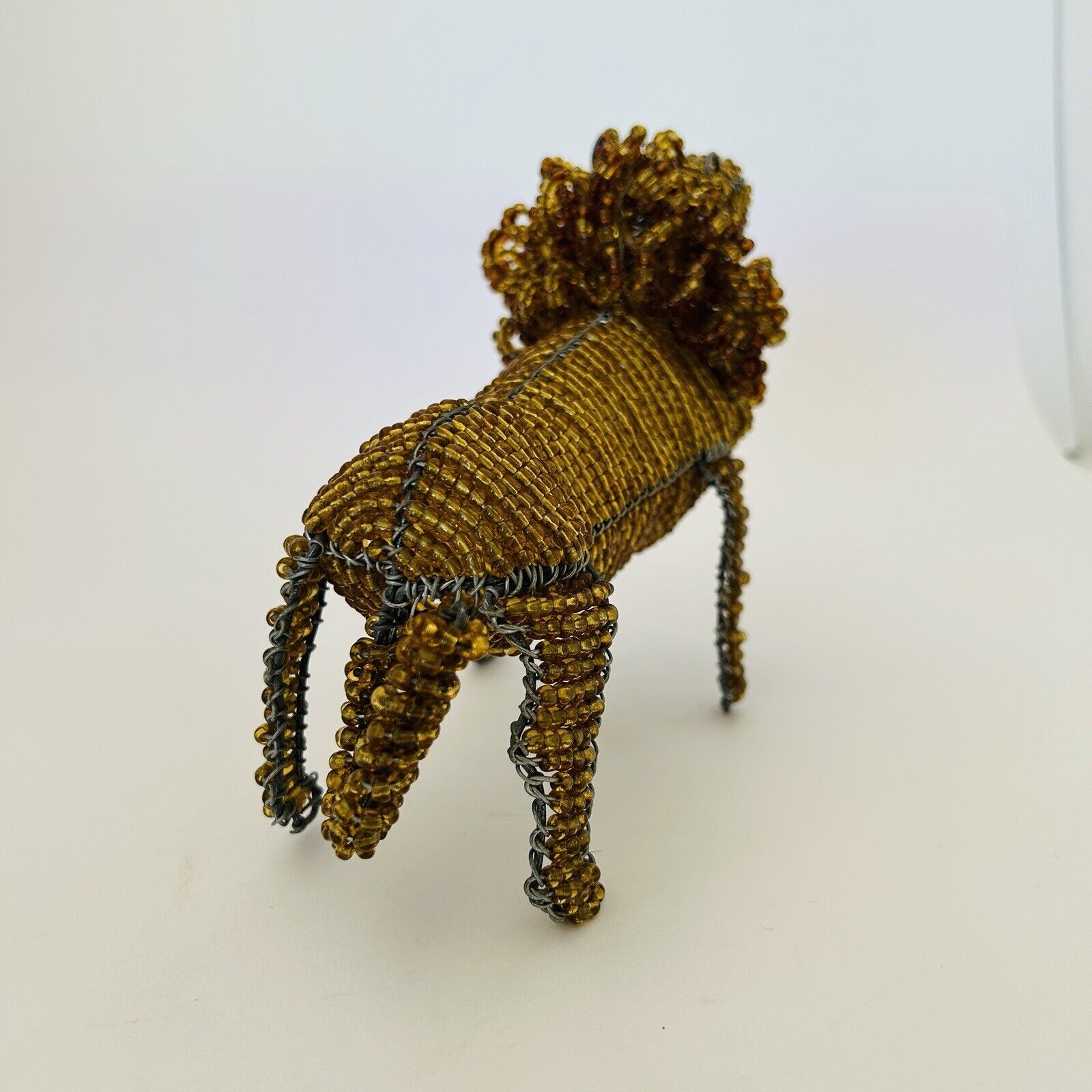 Vintage Retro Lion Glass Bead and Wire Sculpture Figurine African Jungle Unique - Flexi Africa - www.flexiafrica.com