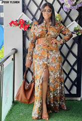 Wide Belt African Long Dresses for Women 2023 Traditional Nigeria Flower Print Caftan Dress Abaya Musulman Robe Femme Clothes - Free Delivery Worldwide only at Flexi Africa