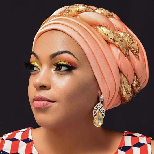 Women African Auto Geles Headtie Already Made Multi Color Wedding Organic Fabric Embroidered - Free Delivery Worldwide only at Flexi Africa