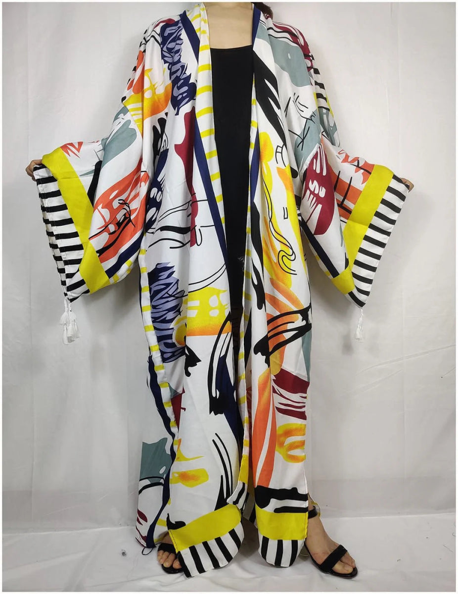 Women Casual Floral Kimono Dress Perfect for Beach Days African Swimwear in Vintage Inspired Open Front Kaftan Style - Free Delivery Worldwide only at Flexi Africa