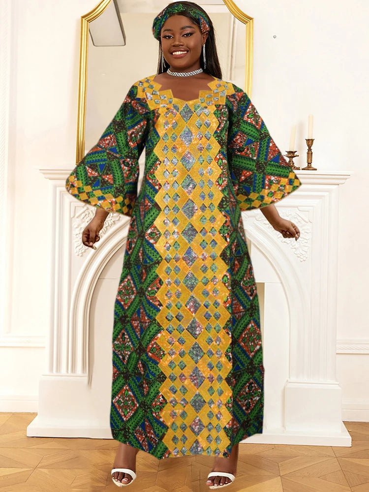 Women's Plus Size African Dashiki Wax Dress – Traditional Wedding & Evening Gown Outfit - Free Delivery Worldwide only at Flexi Africa