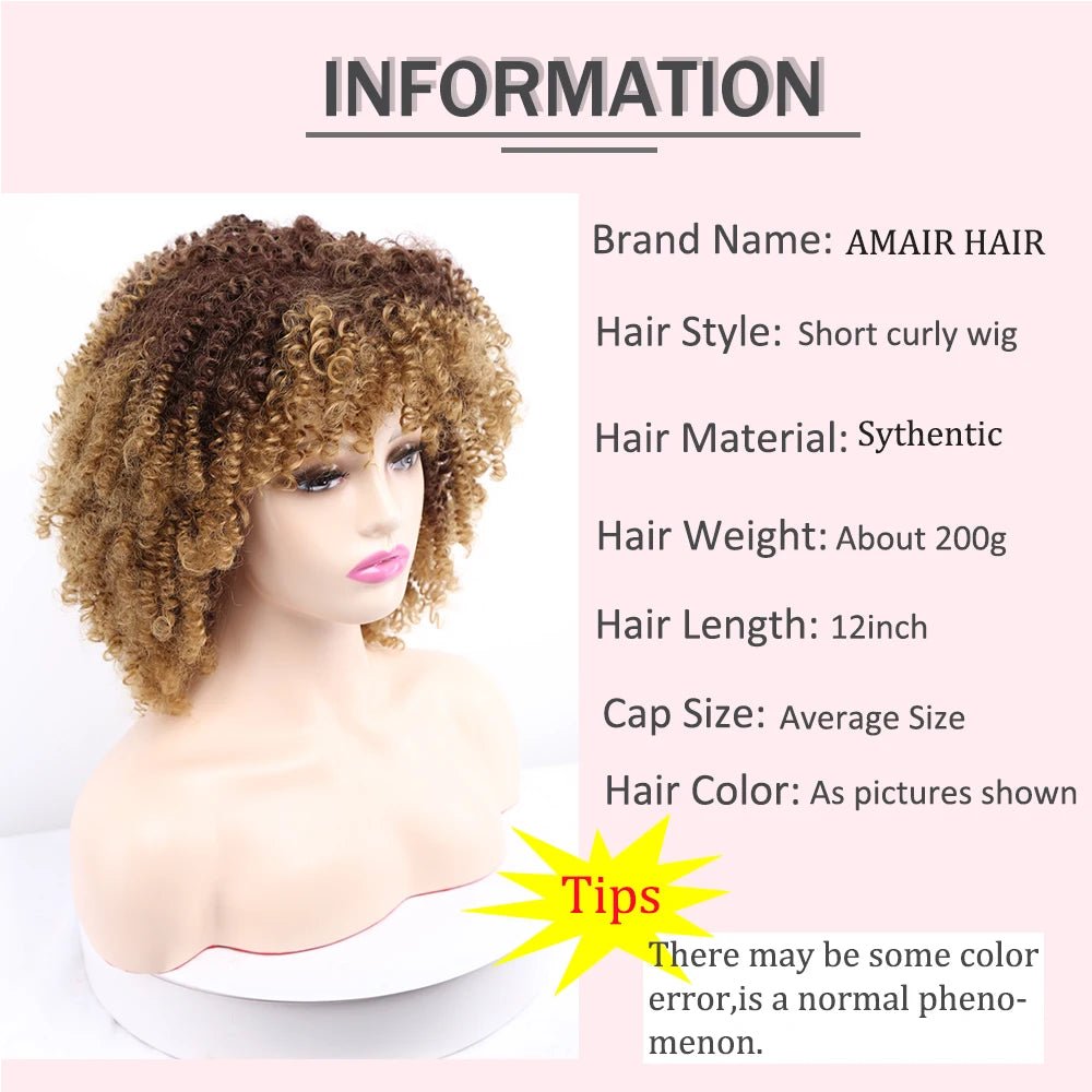 Women's Synthetic Hair for Girls Afro Kinky Curly Wigs With Bangs - Free Delivery Worldwide only at Flexi Africa