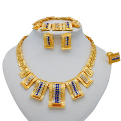 Gold Necklace Set for Women: Ideal for Nigerian African Weddings Complete with Earrings Rings - Flexi Africa